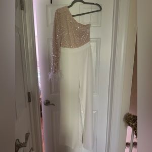 Boutique bridal jumpsuit. Glitter top. Long sleeve